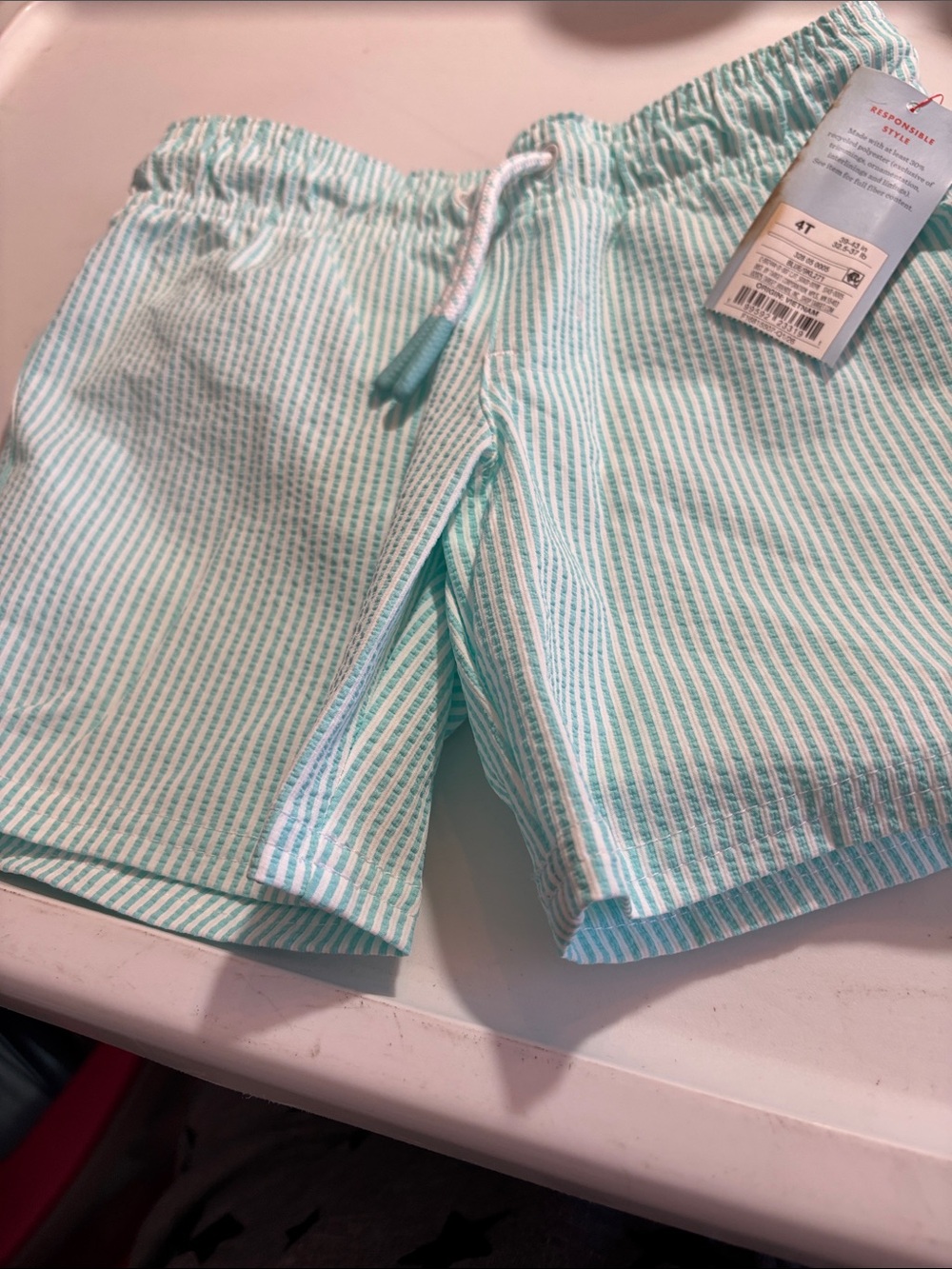 Cat & Jack Seersucker Stripe for Swim Trunks in Mint and White 4T NWT